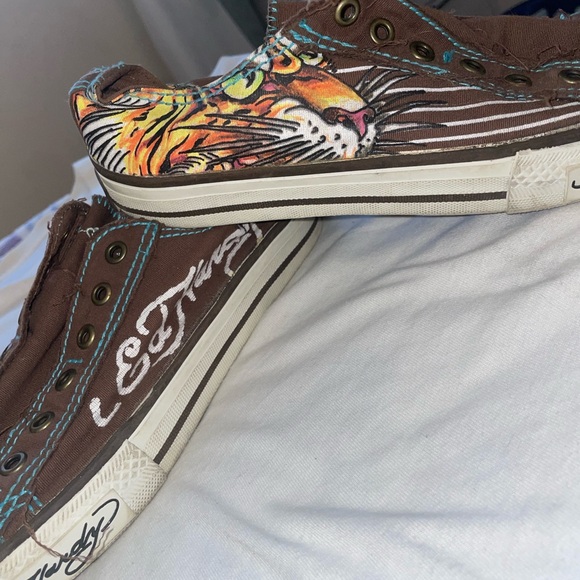 Ed Hardy Brown Sneakers with Multicolor Design - Picture 2 of 3